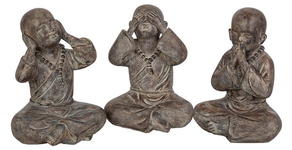 Set of Figures Romimex Grey Monk 17 x 22 x 15 cm 3 Pieces