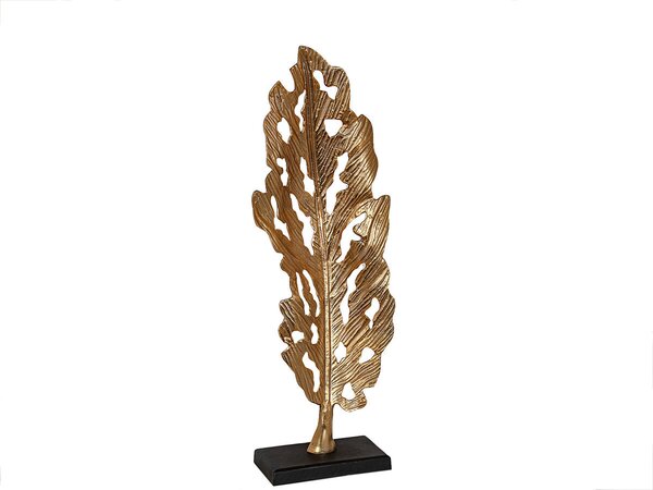 Sculpture Romimex Black Golden Aluminium MDF Wood 32 x 89 x 14 cm Leaf of a plant