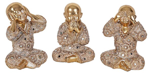 Set of Figures Romimex Golden Monk 11 x 15 x 9 cm 3 Pieces