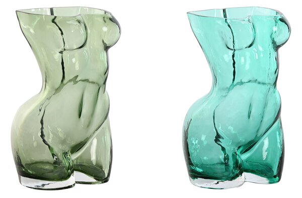 Vase Home ESPRIT Blue Green Crystal 18 x 17 x 28 cm (2 Units)