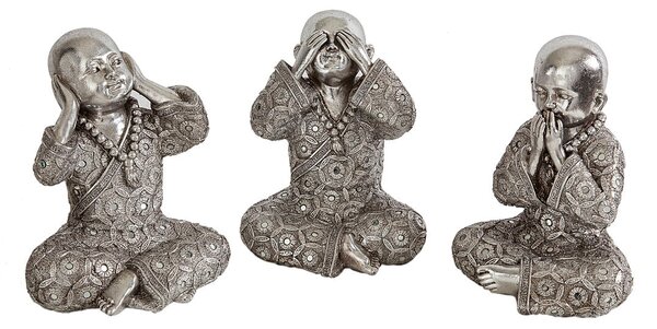 Set of Figures Romimex Silver Monk 11 x 15 x 10 cm 3 Pieces