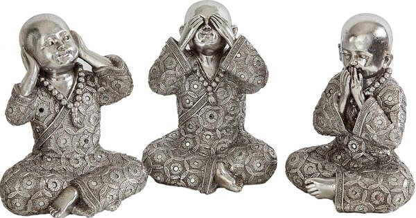 Set of Figures Romimex Silver Monk 17 x 22 x 15 cm 3 Pieces