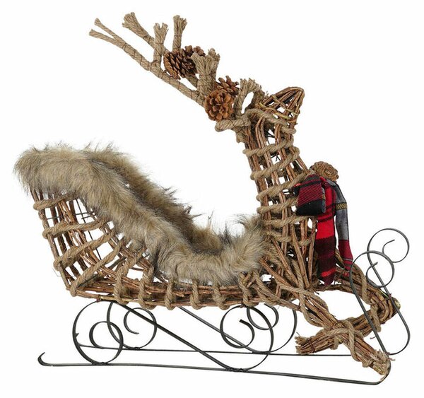 Sledge DKD Home Decor Brown Jute Metal wicker Plastic Reindeer 63 x 20 x 52 cm