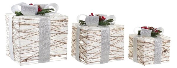 Set of decorative boxes DKD Home Decor LED White Silver 25 x 25 x 28 cm (3 Pieces)