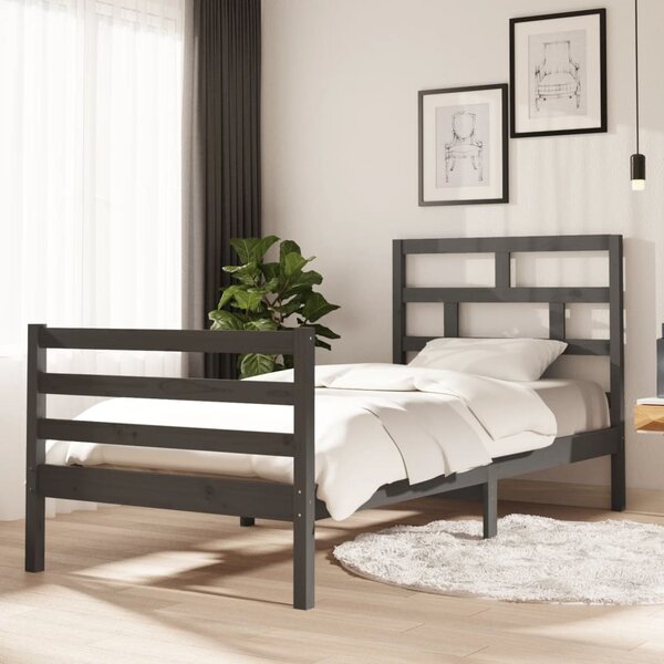Bed Frame Grey Solid Wood Pine 90x200 cm