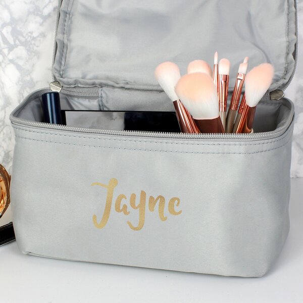 Personalised Gold Name Toiletry Bag Grey