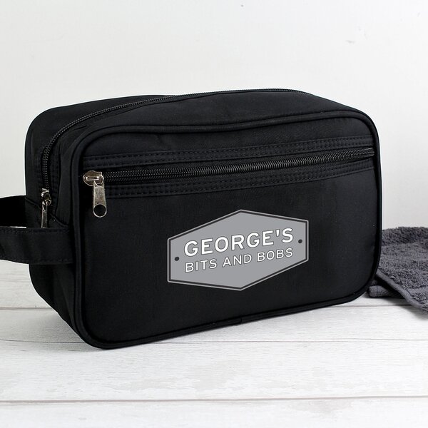 Personalised Plaque Black Toiletry Bag Black