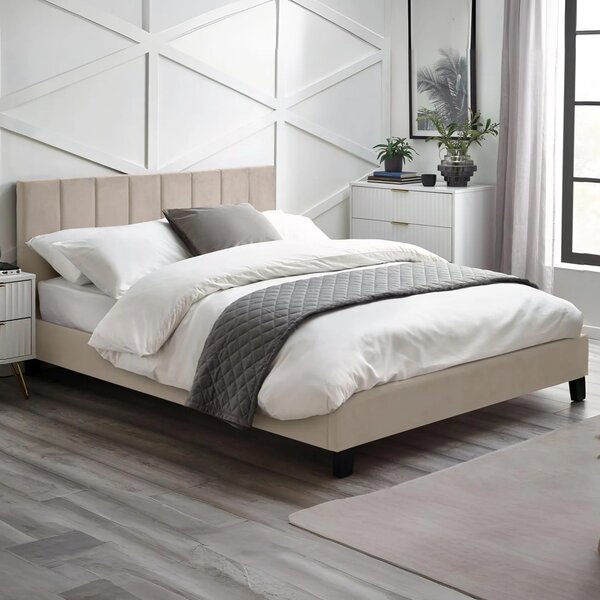 Ragina Velvet King Size Bed - Cream