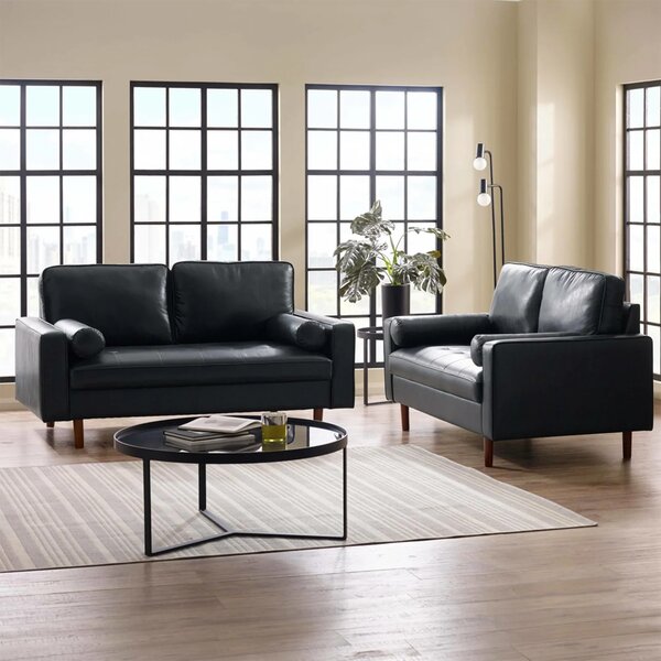 Hobbs Faux Leather 2+3 Seater Sofa With Bolsters - Black