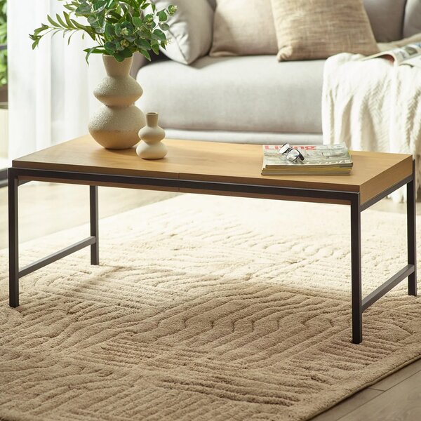Ronks Oak Wooden Coffee Table With Black Metal Frame