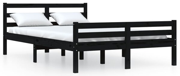 Bed Frame without Mattress Black Solid Wood 150x200 cm King Size King Size