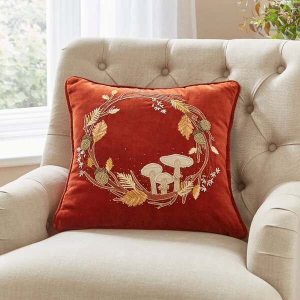 Toadstool Wreath Square Cushion Orange