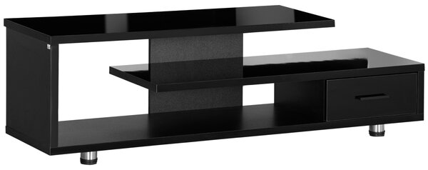 HOMCOM High Gloss TV Unit for TVs up to 45", Modern TV Cabinet with Storage Shelf and Drawer, Entertainment Unit for Living Room Bedroom, Black