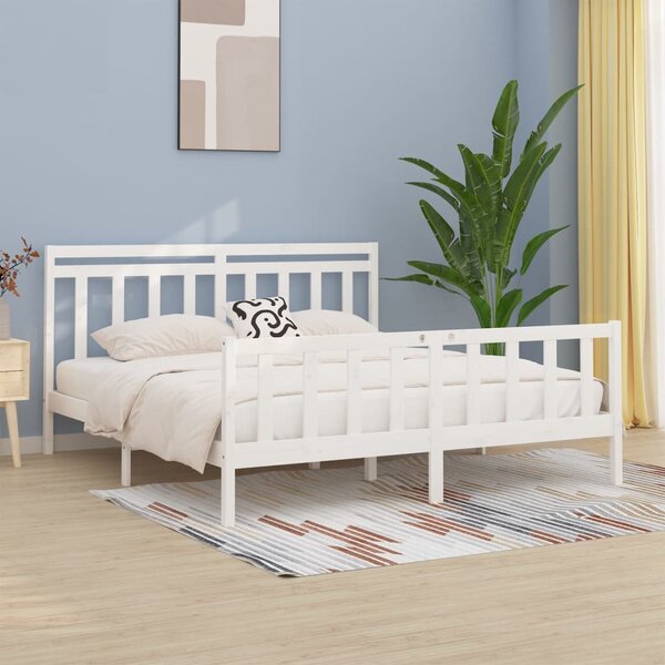 Bed Frame White Solid Wood Pine 180x200 cm Super King Size