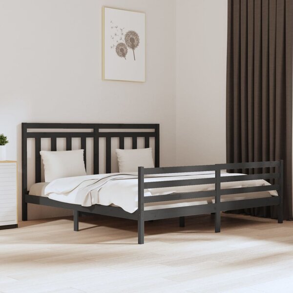 Bed Frame Grey Solid Wood 180x200 cm Super King Size
