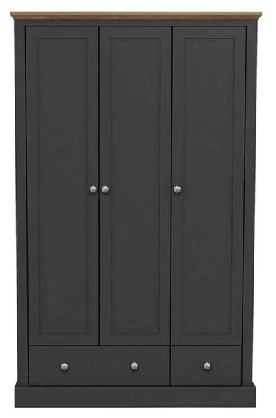 Devan Wooden Wardrobe With 3 Doors And 2 Drawers - Charcoal And Oak