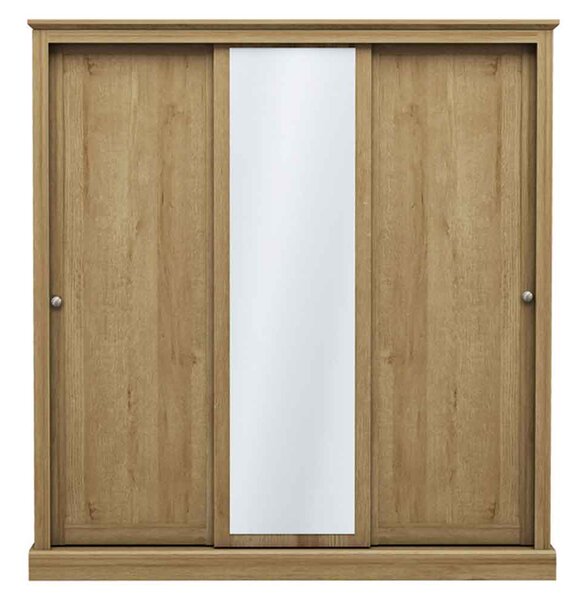 Devan Wooden Sliding Wardrobe With 3 Doors - Oak