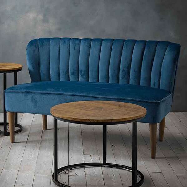 Belle Velvet 2 Seater Sofa With Wooden Legs - Midnight Blue