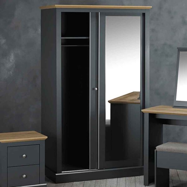 Devan Wooden Sliding Wardrobe With 2 Doors - Charcoal And Oak