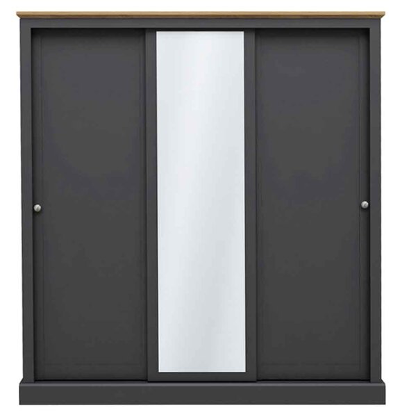 Devan Wooden Sliding Wardrobe With 3 Doors - Charcoal And Oak