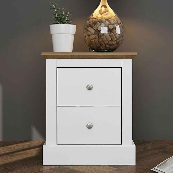Devan Wooden Bedside Cabinet With 2 Drawers - White And Oak