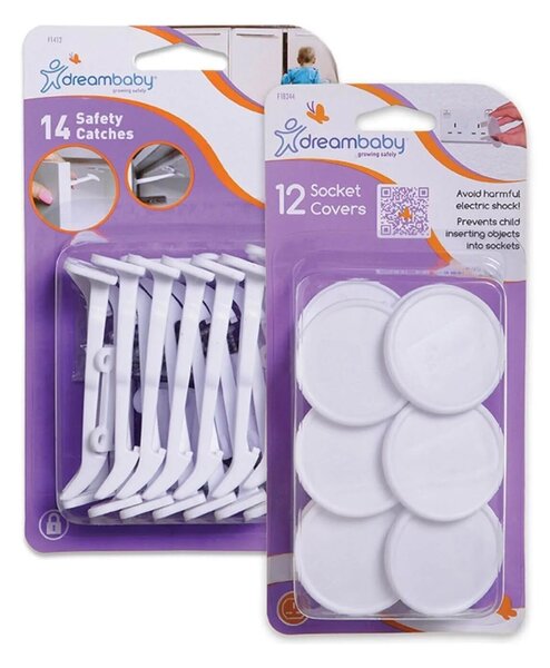 Dreambaby Wide-Grip Safety Catches 14 Pack& Socket Covers 12 Pack