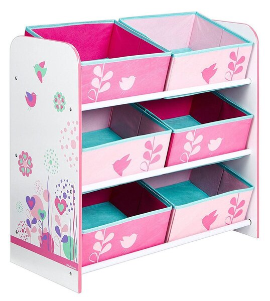 Hello Home Kids Bedroom Toy Storage Unit with 6 Fabric Storage Boxes - Flowers and Birds