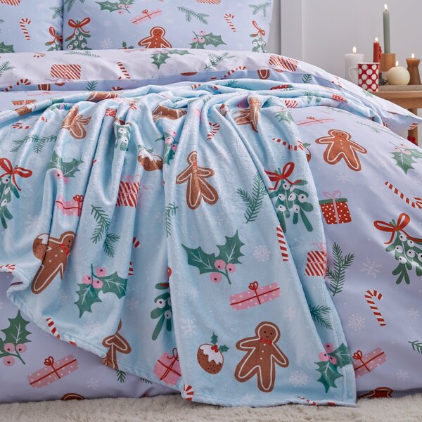 Catherine Lansfield Christmas Gingerbread 130cm x 170cm Throw Blue