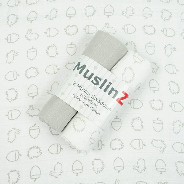 MuslinZ 2 Pack Muslin Swaddles 100x90cm - Grey