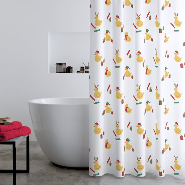 Catherine Lansfield Christmas Quacker Shower Curtain White