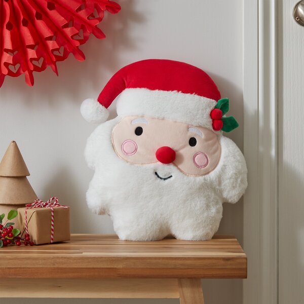 Catherine Lansfield Christmas Santa 3D 38cm x 30cm Filled Cushion White