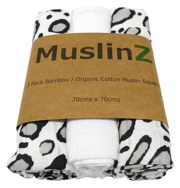 MuslinZ 3 Pack Bamboo/Organic Cotton Muslin Squares 70x70cm - Leopard