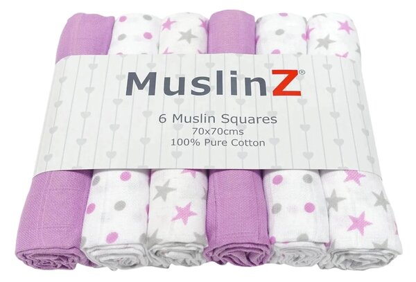 MuslinZ 6 Pack Muslin Squares 70x70cm - Violet