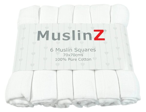 MuslinZ 6 Pack Muslin Squares 70x70cm - White