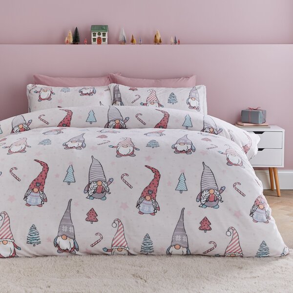 Catherine Lansfield Festive Gnomes Duvet Cover Bedding Set Pink