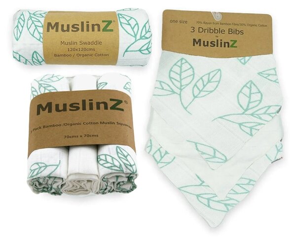 MuslinZ Bamboo/Organic Cotton Muslin Set - Aqua Leaf