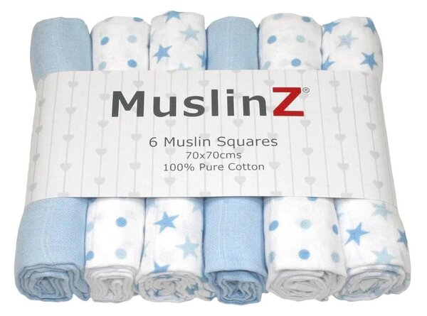 MuslinZ 6 Pack Muslin Squares 70x70cm - Blue