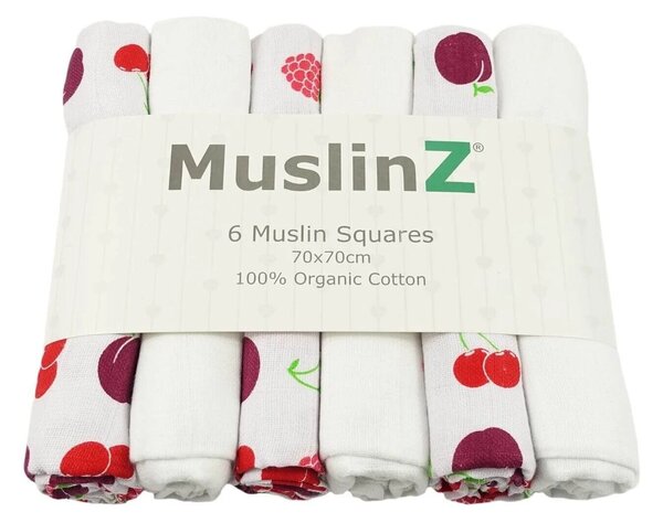 MuslinZ 6 Pack Organic Cotton Muslin Squares 70x70cm - Fruit