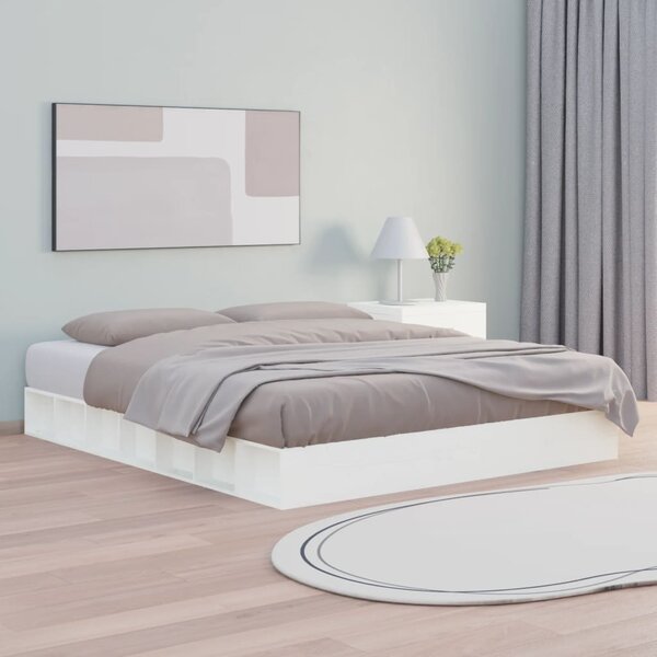 Bed Frame White 150x200 cm King Size Solid Wood