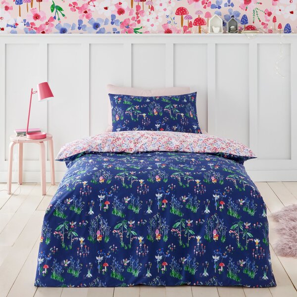 Fairies Blue and Pink 100% Cotton Reversible Duvet Cover and Pillowcase Set MultiColoured