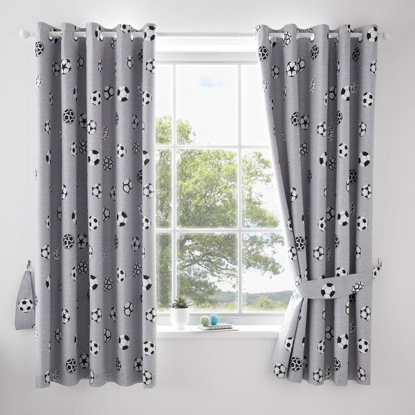 Football Grey and White Blackout Eyelet Curtains MultiColoured