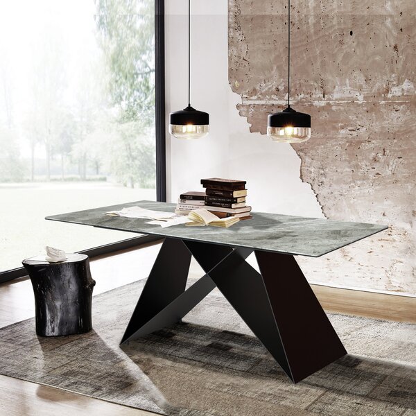Kiano 8 Seater Rectangular Extendable Dining Table, Ceramic Grey