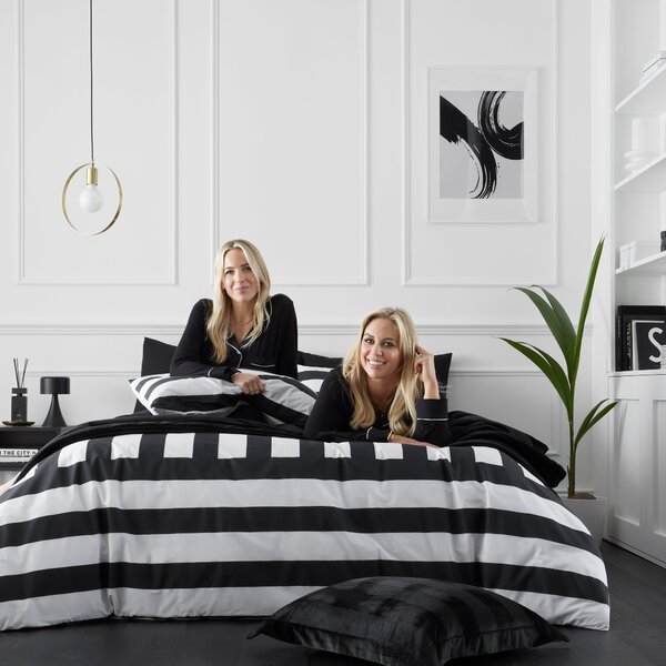 Style Sisters Bold Stripe 100% Cotton Duvet Cover & Pillowcase Set White