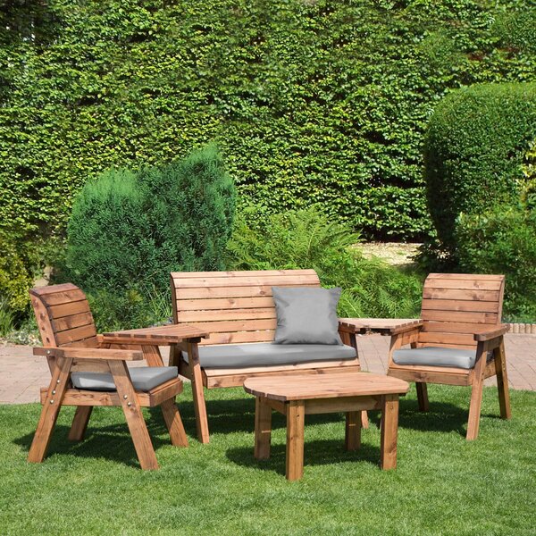 Charles Taylor 4 Seater Wooden Conversation Set with Grey Seat Pads Wood (Brown)