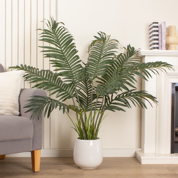 Artificial Palm Tree in White Ceramic Plant Pot Green