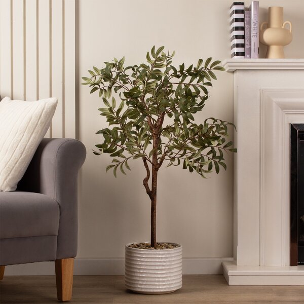 Artificial Olive Tree in White Ceramic Plant Pot Green