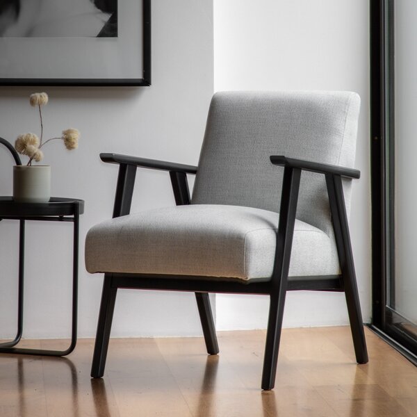 Natori Linen Wooden Arm Accent Chair Grey
