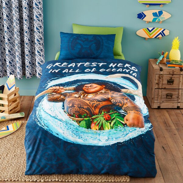 Disney Moana Maui 100% Cotton Reversible Duvet Cover and Pillowcase Set MultiColoured