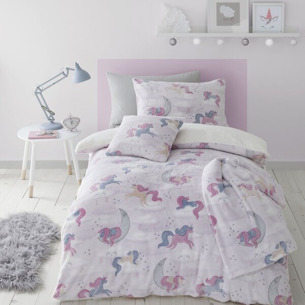 Catherine Lansfield Unicorn Dreams Glow In The Dark Duvet Cover and Pillowcase Set Pink, Blue and Yellow
