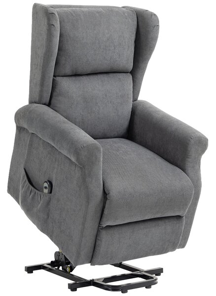 HOMCOM Power Lift Recliner Armchair, Electric Lift Chair for Elderly, Fabric Riser and Reclining Chair with Remote Control, Side Pockets, Extended Footrest, for Living Room, Charcoal Grey